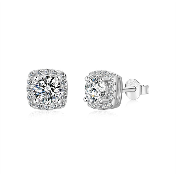 [SHINY]Classic Round Center Stone Stud Earrings