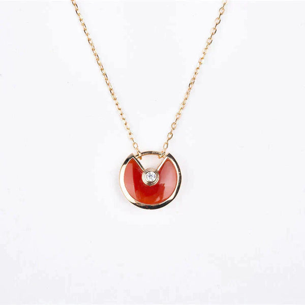 ˇShiny JewelryˇAMULETTE GOLD CARNELIAN ONYX NECKLACE