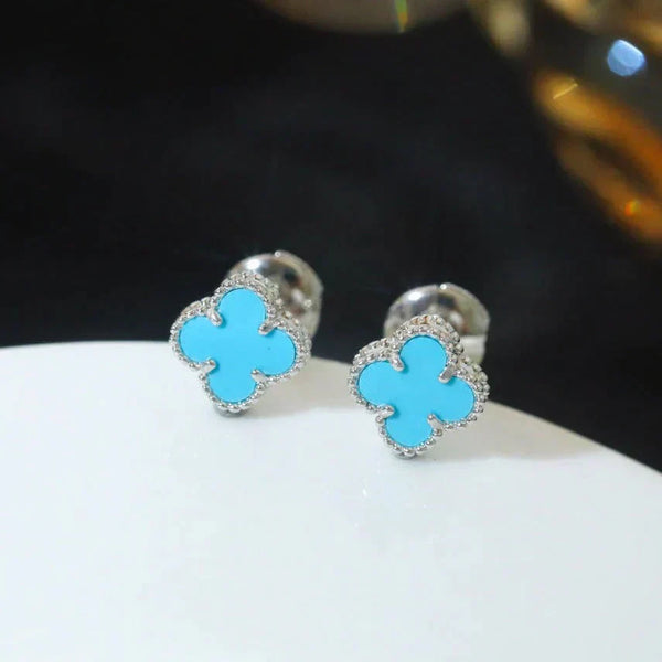 ˇShiny JewelryˇCLOVER MINI 9.5MM ONYX STUD EARRINGS SILVER