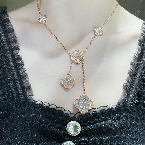 ˇShiny JewelryˇCLOVER 6 MOTIF DIAMOND PAVED NECKLACE