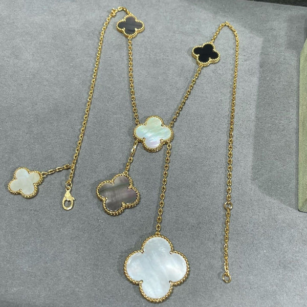 ˇShiny JewelryˇCLOVER 6 MOTIF MOP ONYX GOLD NECKLACE