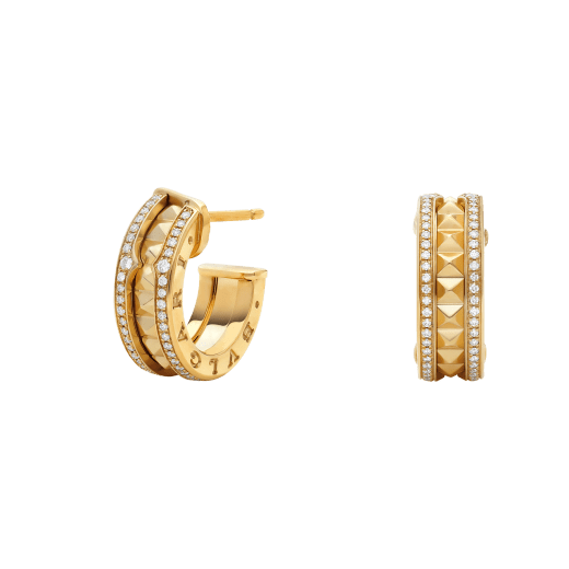 ˇShiny JewelryˇZERO 1 ROCK GOLD EARRINGS WITH STUDDED SPIRAL AND PAVED DIAMONDS