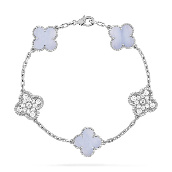 ˇShiny JewelryˇCLOVER  5 MOTIF DIAMOND PURPLE CHALCEDONY BRACELET