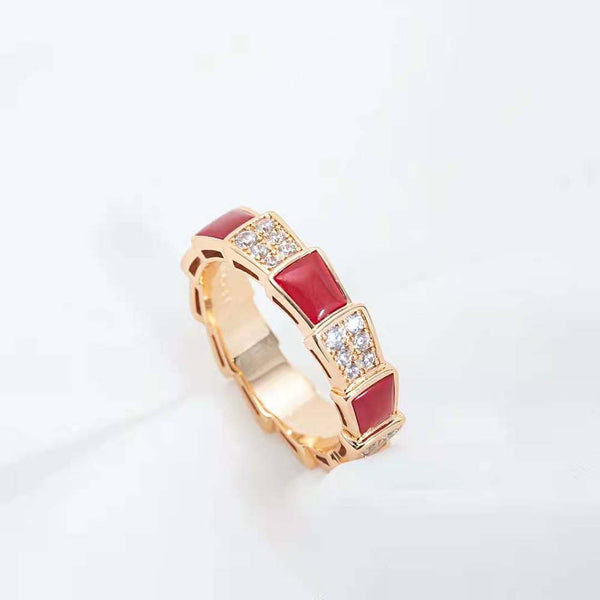 ˇShiny JewelryˇSERPENTI RING PINK GOLD CARNELIAN DIAMOND PAVED 4MM
