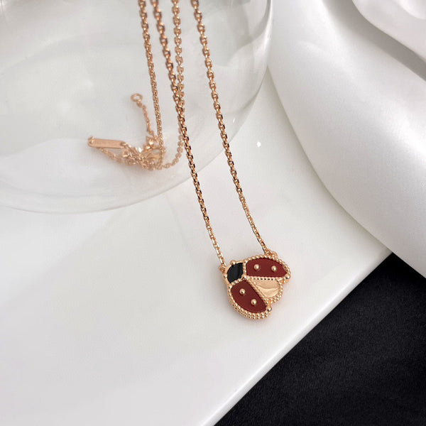 ˇShiny JewelryˇLUCKY  CARNELIANS LADYBUG NECKLACE