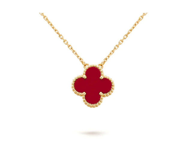 ˇShiny JewelryˇCLOVER 15MM CARNELIAN SINGLE FLOWER NECKLACE