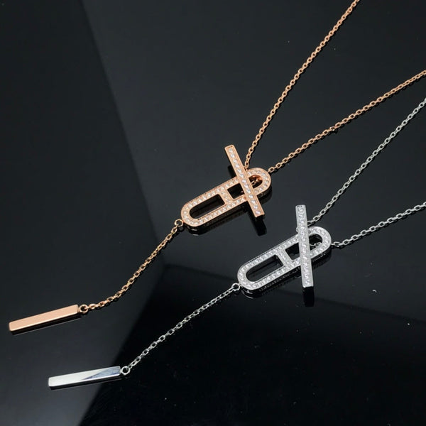 ˇShiny JewelryˇHM NECKLACE PLATINUM ROSE GOLD DIAMOND