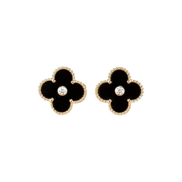 ˇShiny JewelryˇCLOVER MEDIUM 1 MOTIFS ONYX DIAMOND EARRINGS