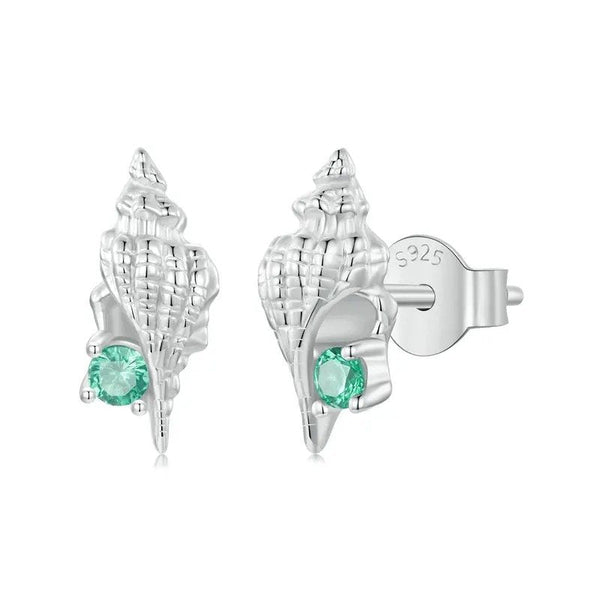[SHINY]Conch Stud Earrings Inlaid Green Zirconia Hypoallergenic Earrings