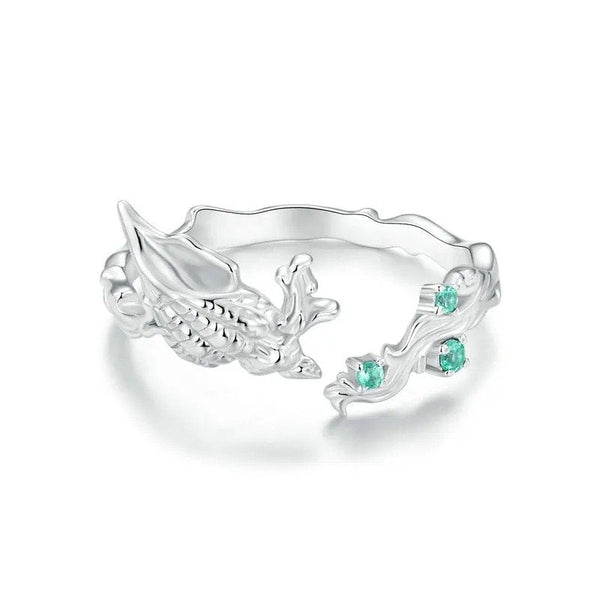 [SHINY]Conch Open Ring Inlaid Green CZ Ocean Series Adjustable Rings