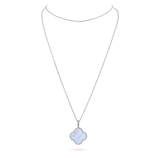 ˇShiny JewelryˇCLOVER SILVER CHALCEDONY BIG CLOVER NECKLACE