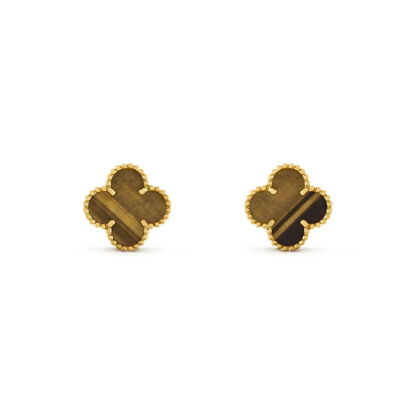 ˇShiny JewelryˇCLOVER MEDIUM 1 MOTIFS TIGER EYE EARRINGS