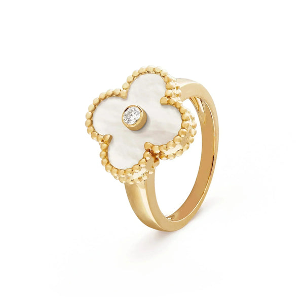 ˇShiny JewelryˇCLOVER PINK MOP RING GOLD DIAMOND